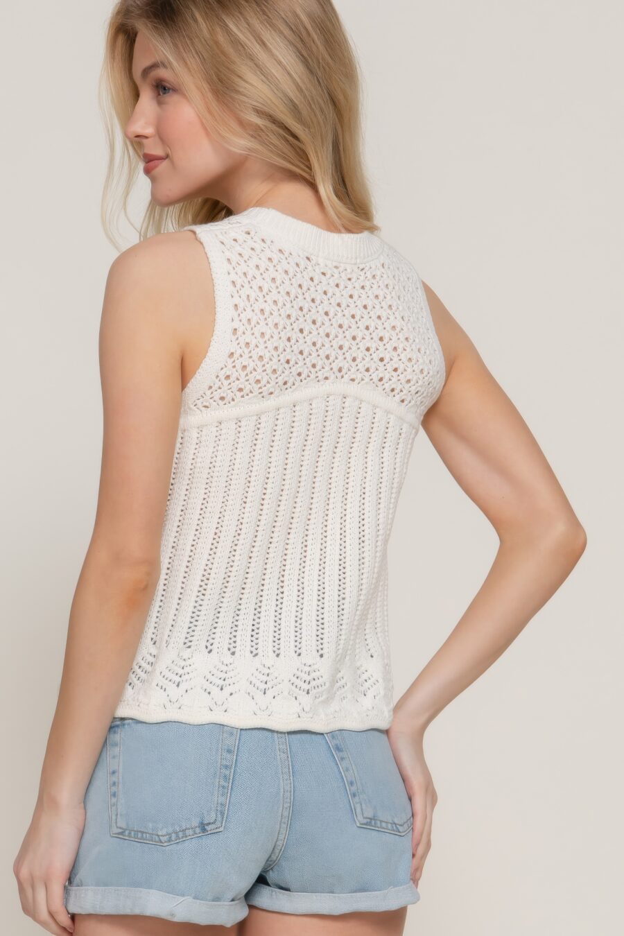 Sleeveless crochet spring sweater