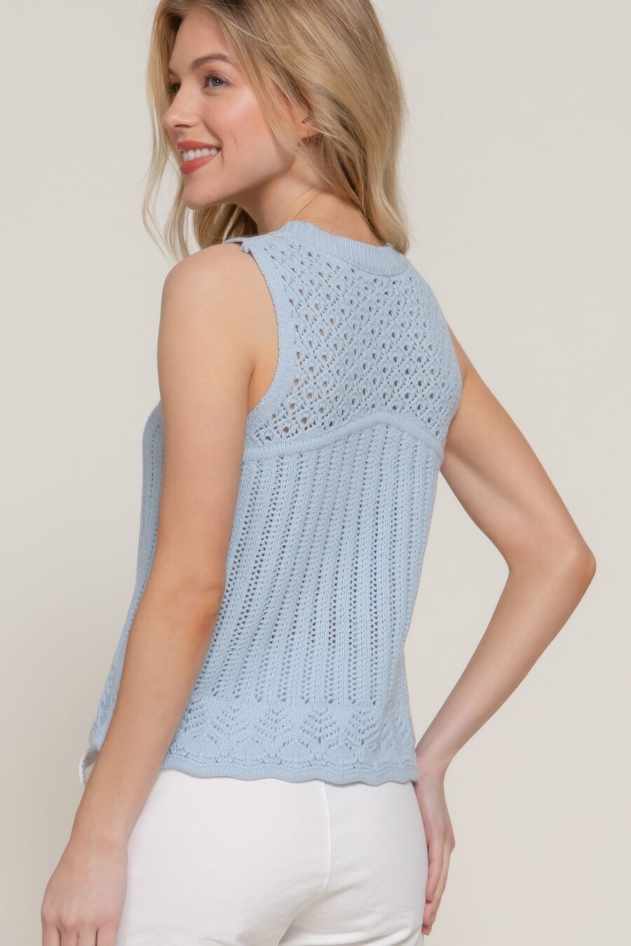 Sleeveless crochet spring sweater