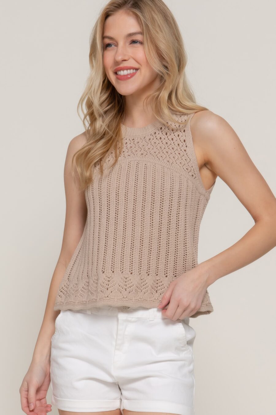 Sleeveless crochet spring sweater