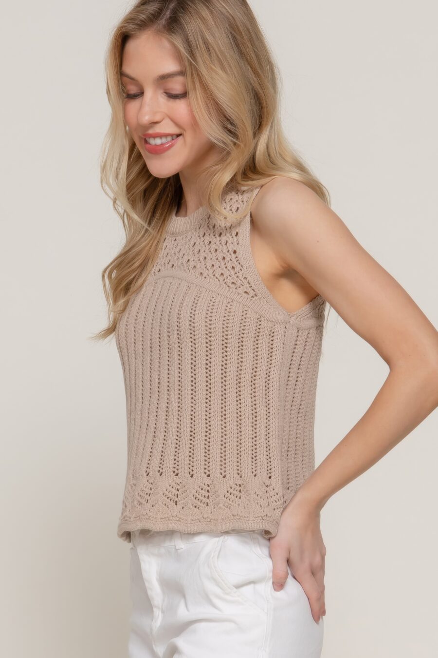 Sleeveless crochet spring sweater