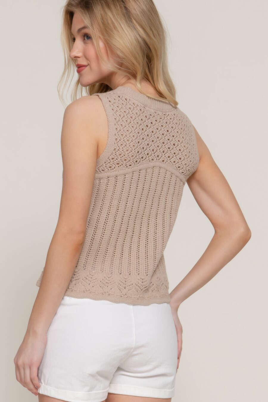 Sleeveless crochet spring sweater