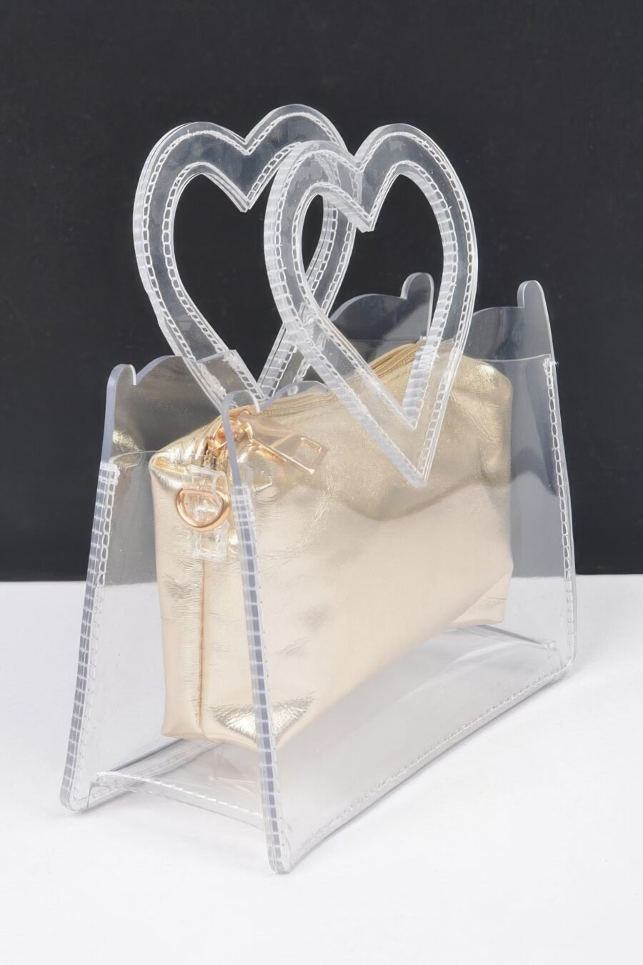 Transparent heart shape handle clutch w/pouch - image 3