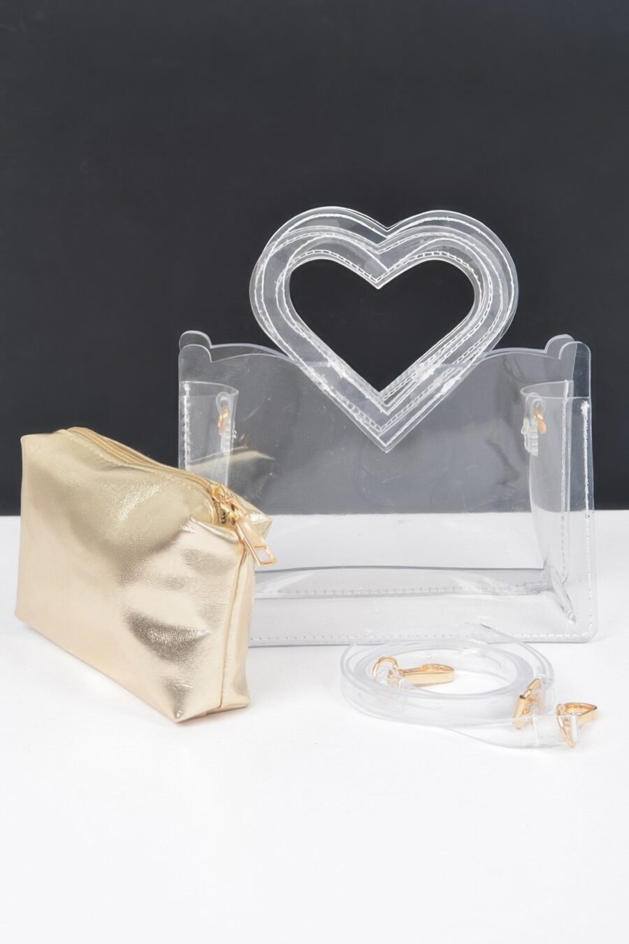 Transparent heart shape handle clutch w/pouch - image 4