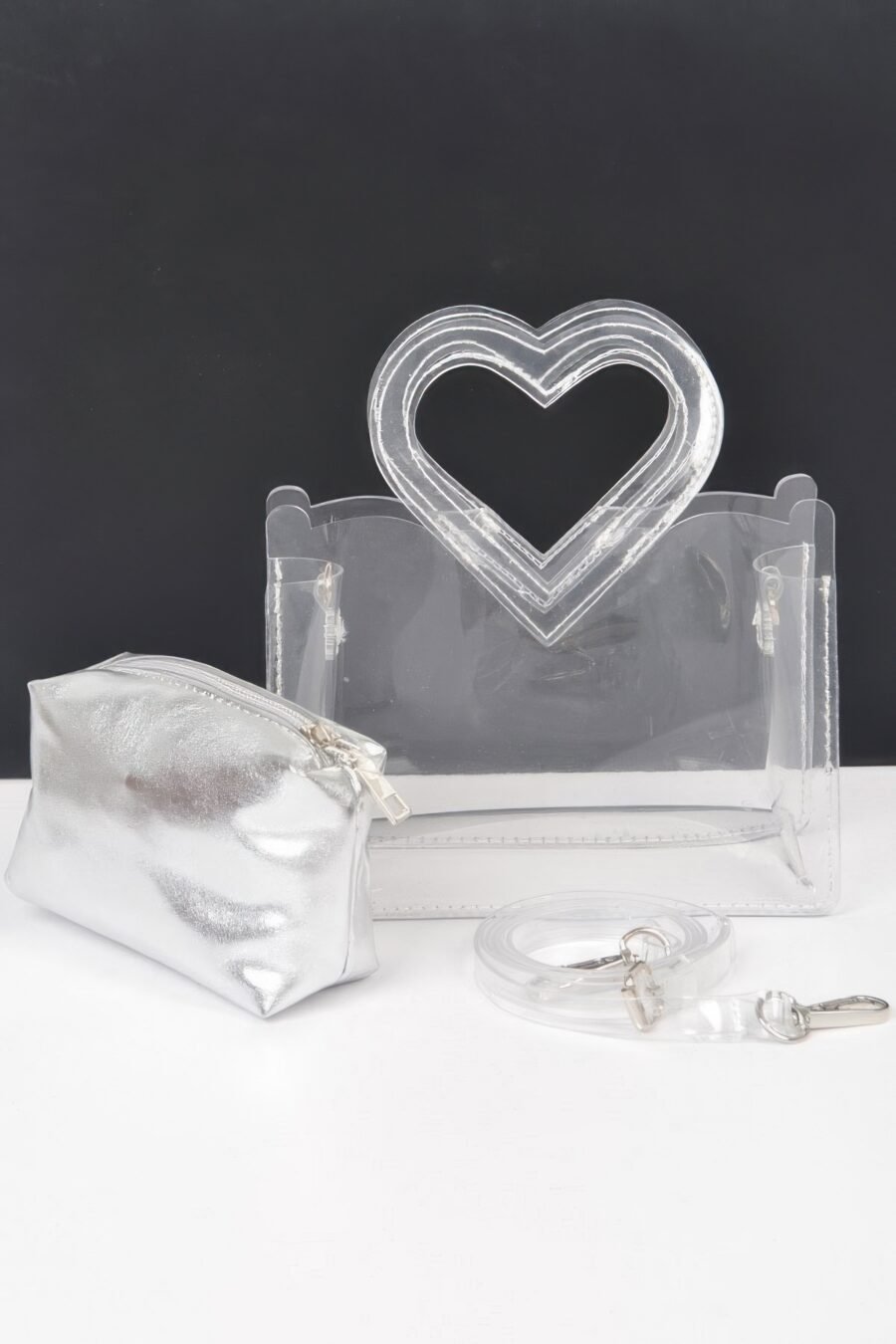 Transparent heart shape handle clutch w/pouch - image 6