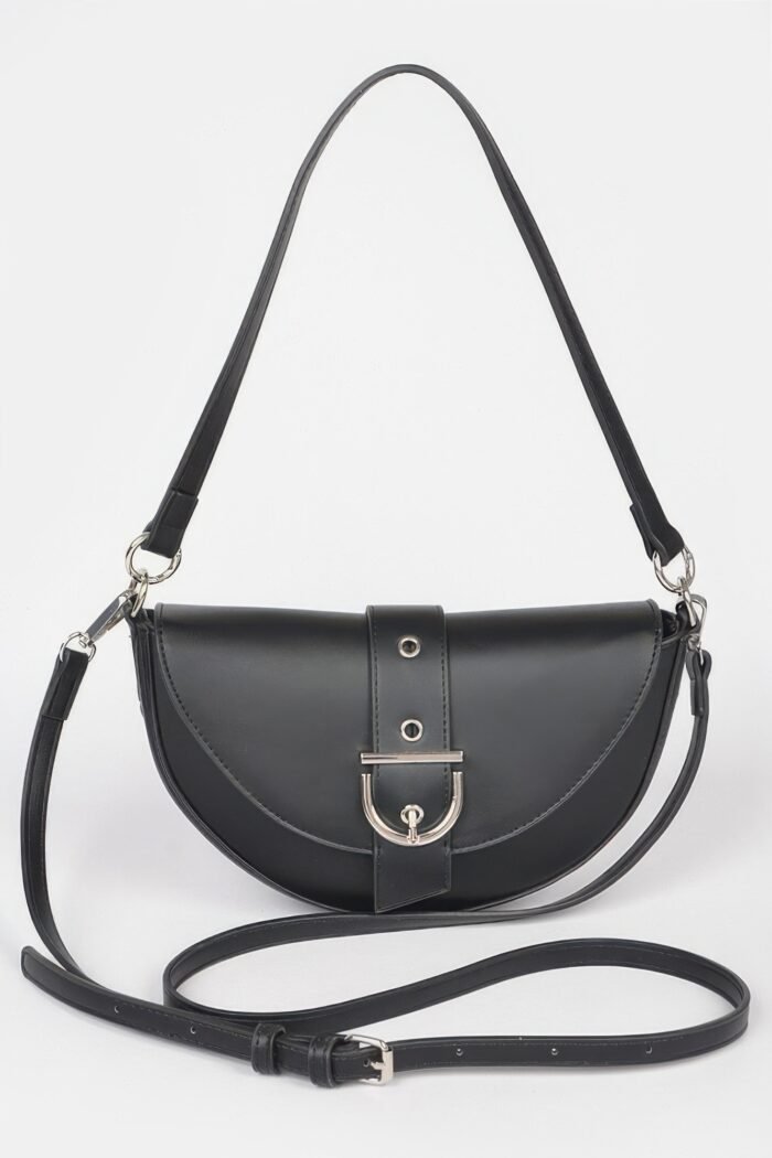 Faux leather buckle shoulder bag