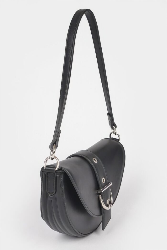 Faux leather buckle shoulder bag
