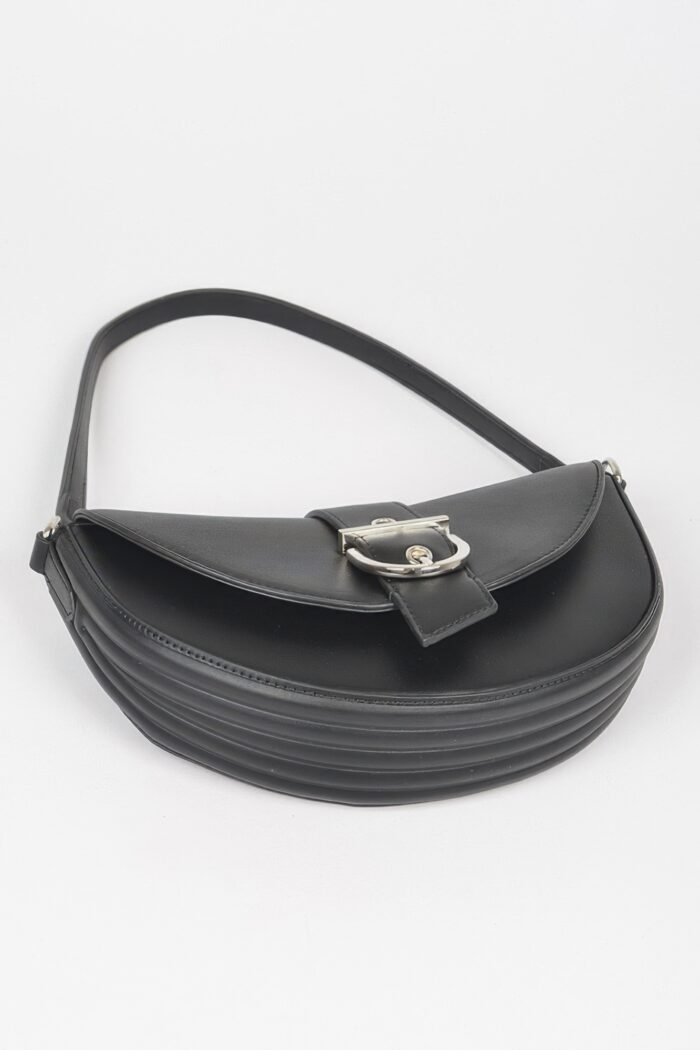 Faux leather buckle shoulder bag