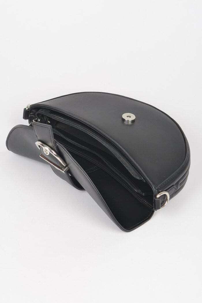 Faux leather buckle shoulder bag