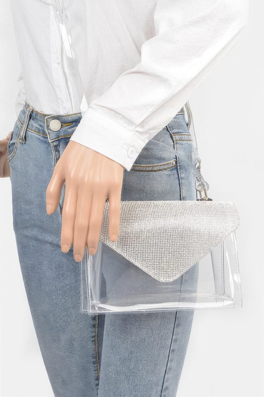 Transparent rhinestone top handle flap bag - image 2