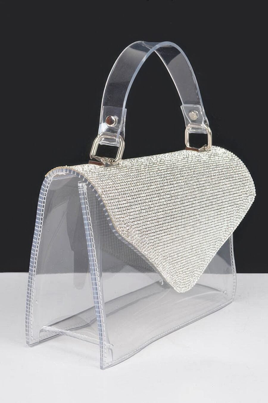Transparent rhinestone top handle flap bag - image 3