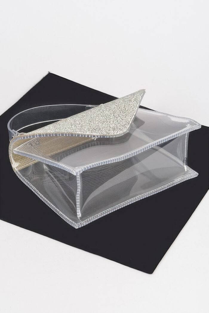 Transparent rhinestone top handle flap bag