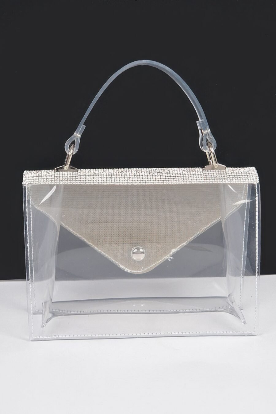 Transparent rhinestone top handle flap bag - image 6