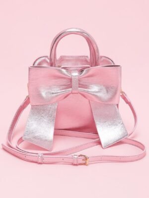 Metallic Bow Front Top Handle Clutch