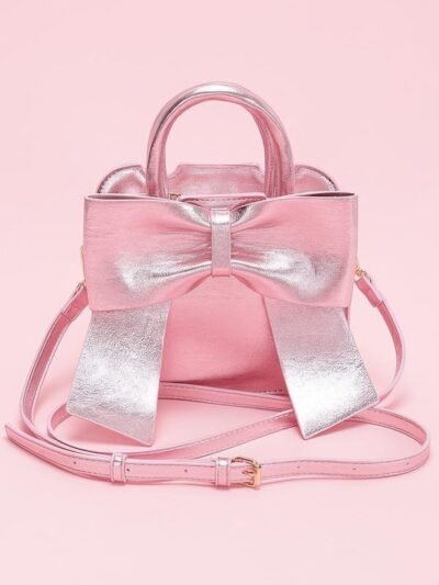 Metallic Bow Front Top Handle Clutch