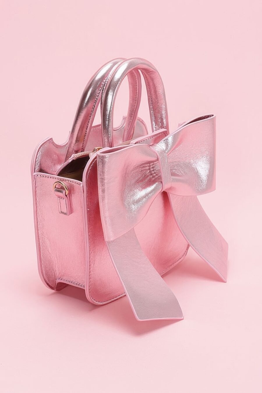 Metallic bow front top handle clutch - image 2