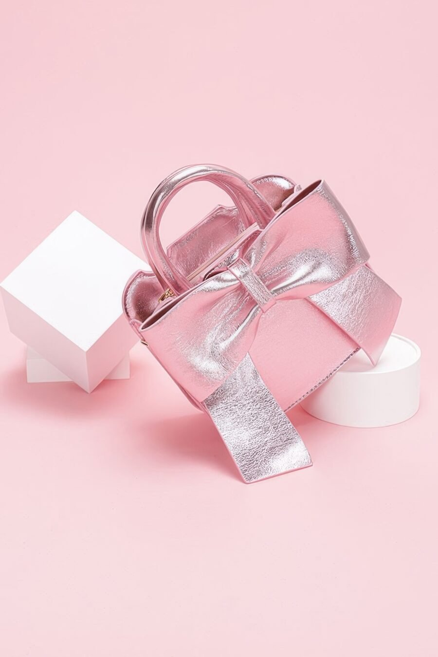 Metallic bow front top handle clutch - image 3