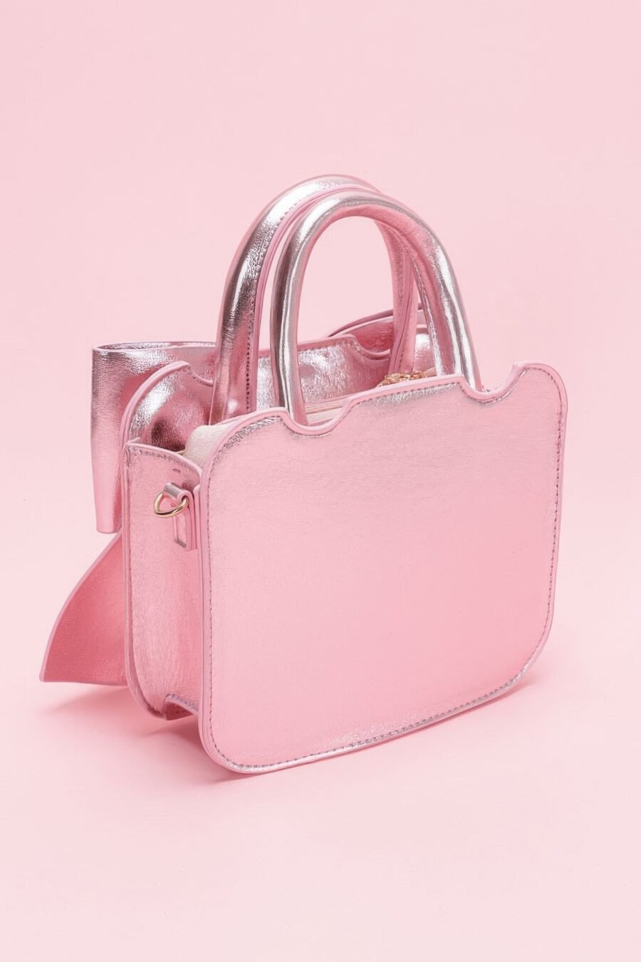 Metallic bow front top handle clutch - image 4