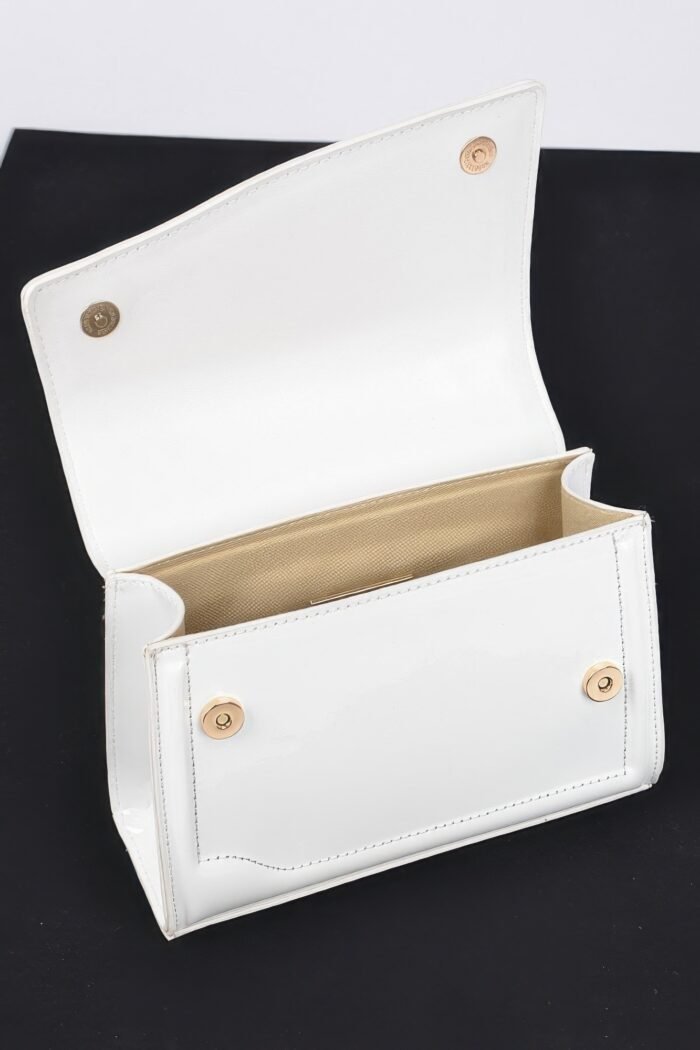 Enamel faux leather top handle bag