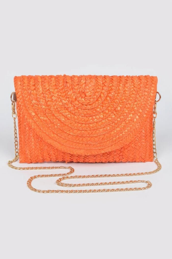 Straw pom pom flap bag