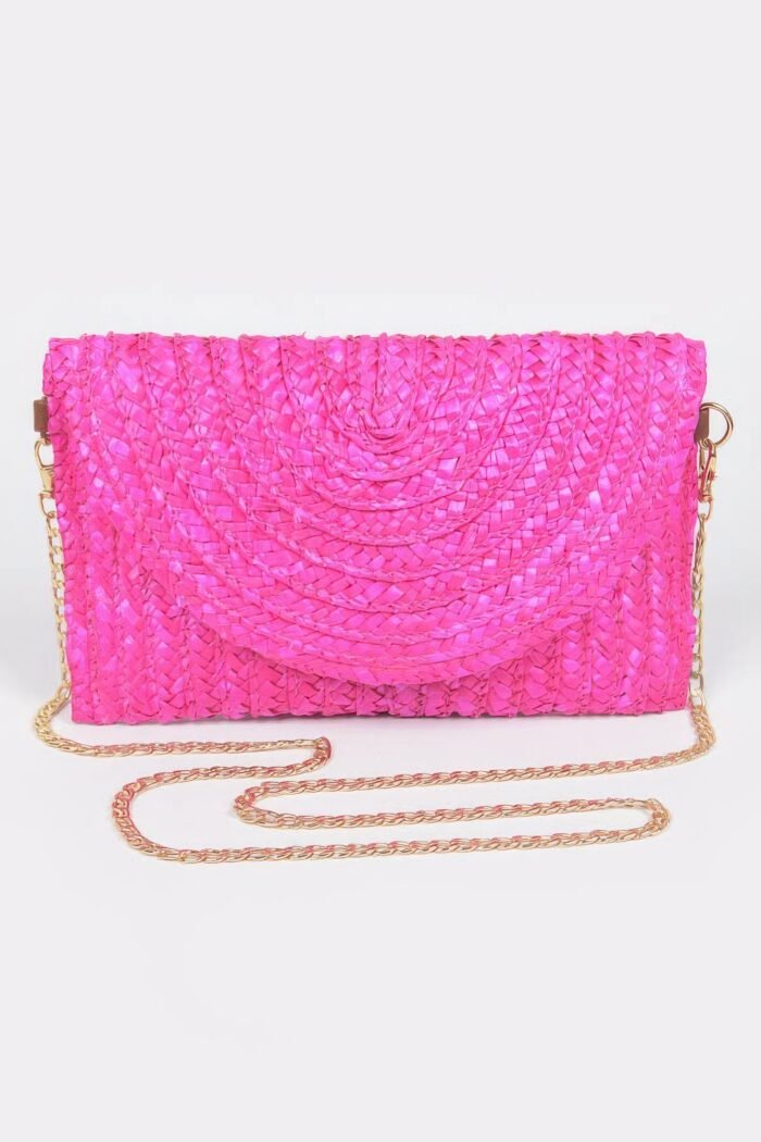Straw pom pom flap bag