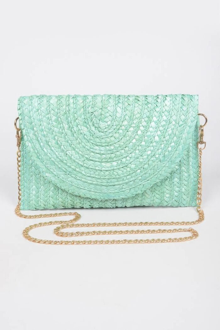 Straw pom pom flap bag