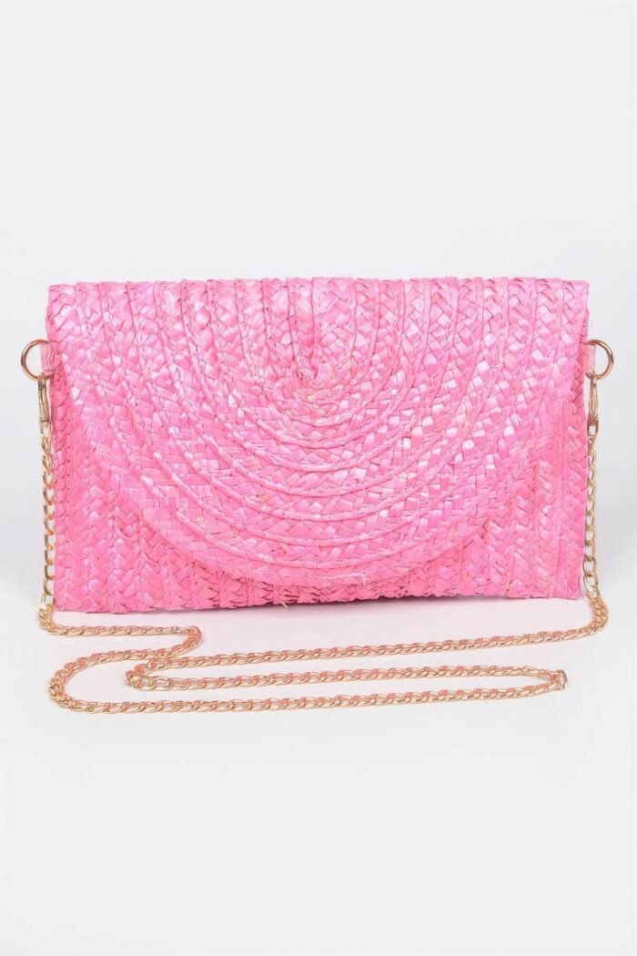 Straw pom pom flap bag