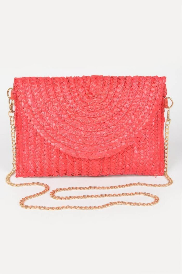 Straw pom pom flap bag