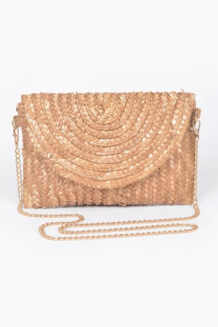 Straw pom pom flap bag