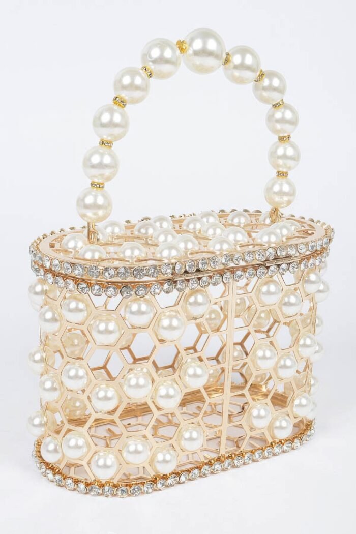 Faux pearl mesh party clutch