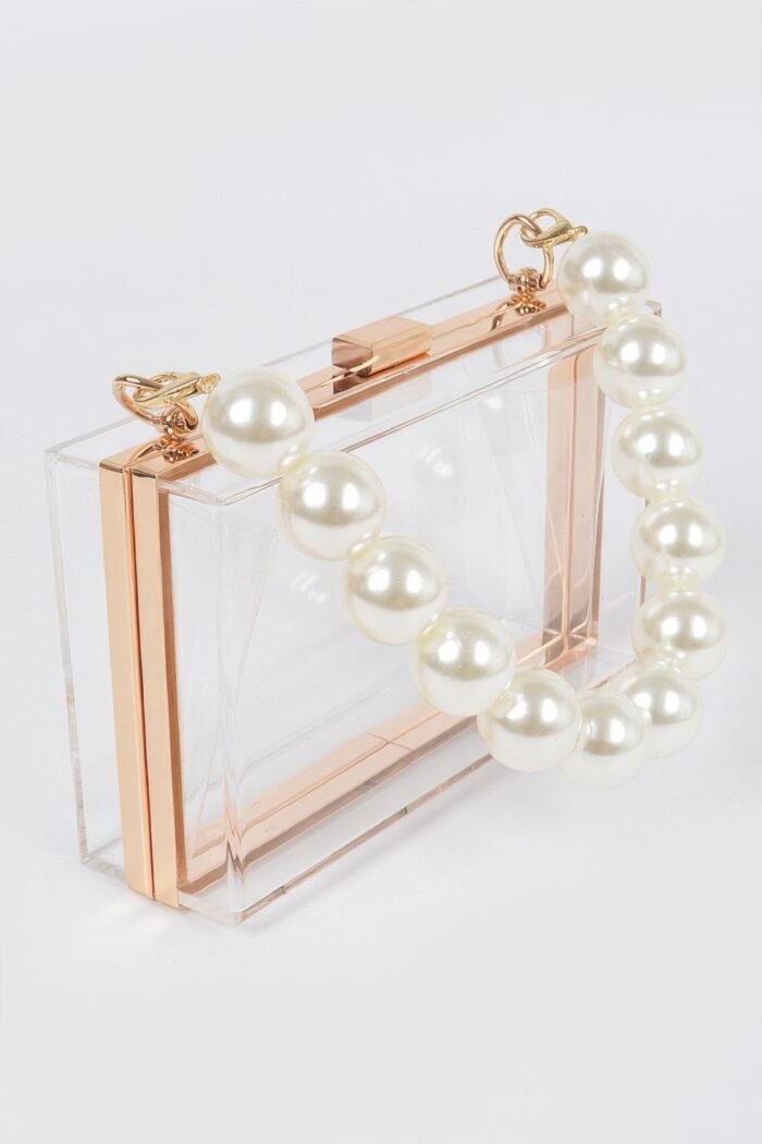 Pearl handle transparent frame clutch