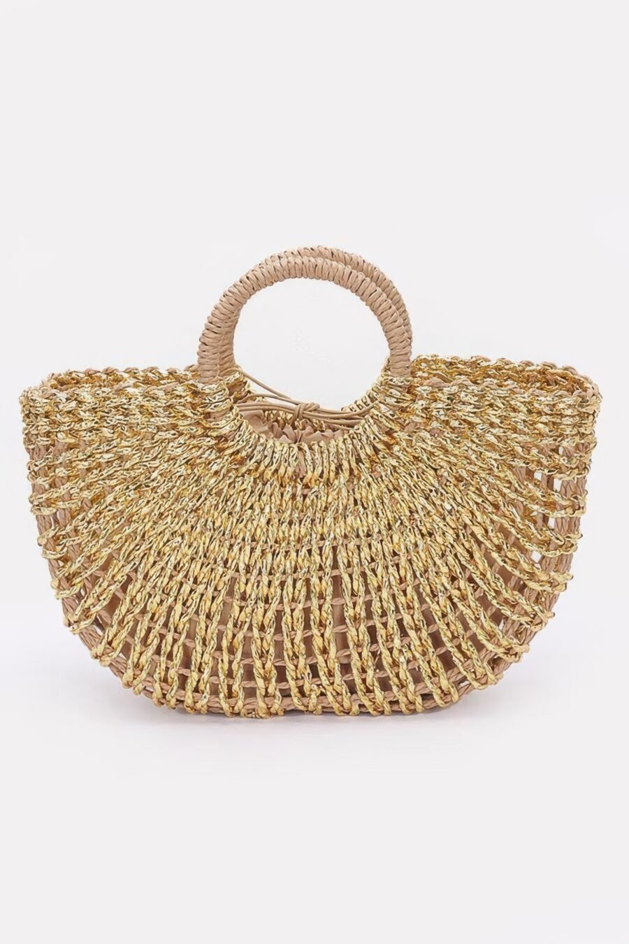 Metallic faux straw tote bag w pouch - image 2