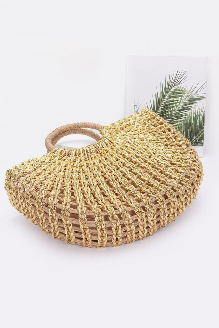 Metallic faux straw tote bag w pouch - image 3
