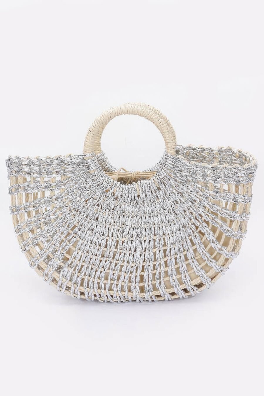 Metallic faux straw tote bag w pouch - image 5