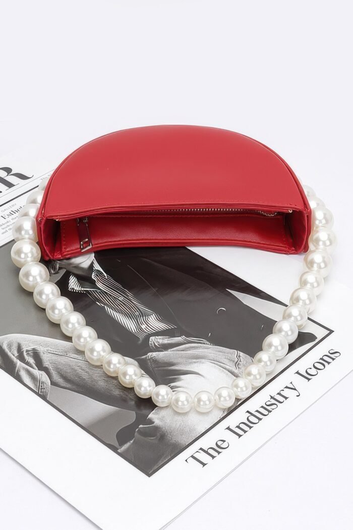 Faux pearl handle half moon bag