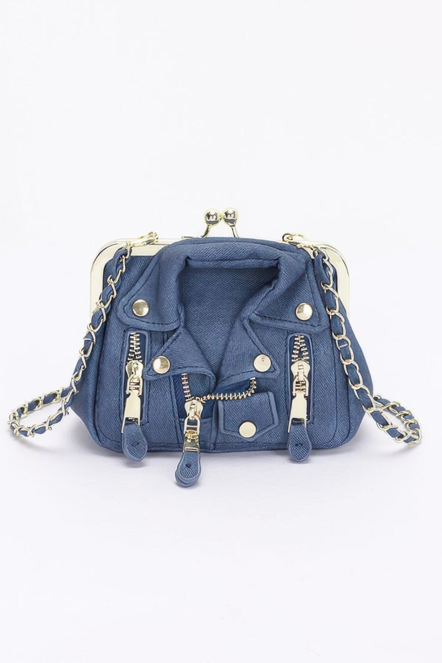 Faux denim leather jacket style crossbody bag