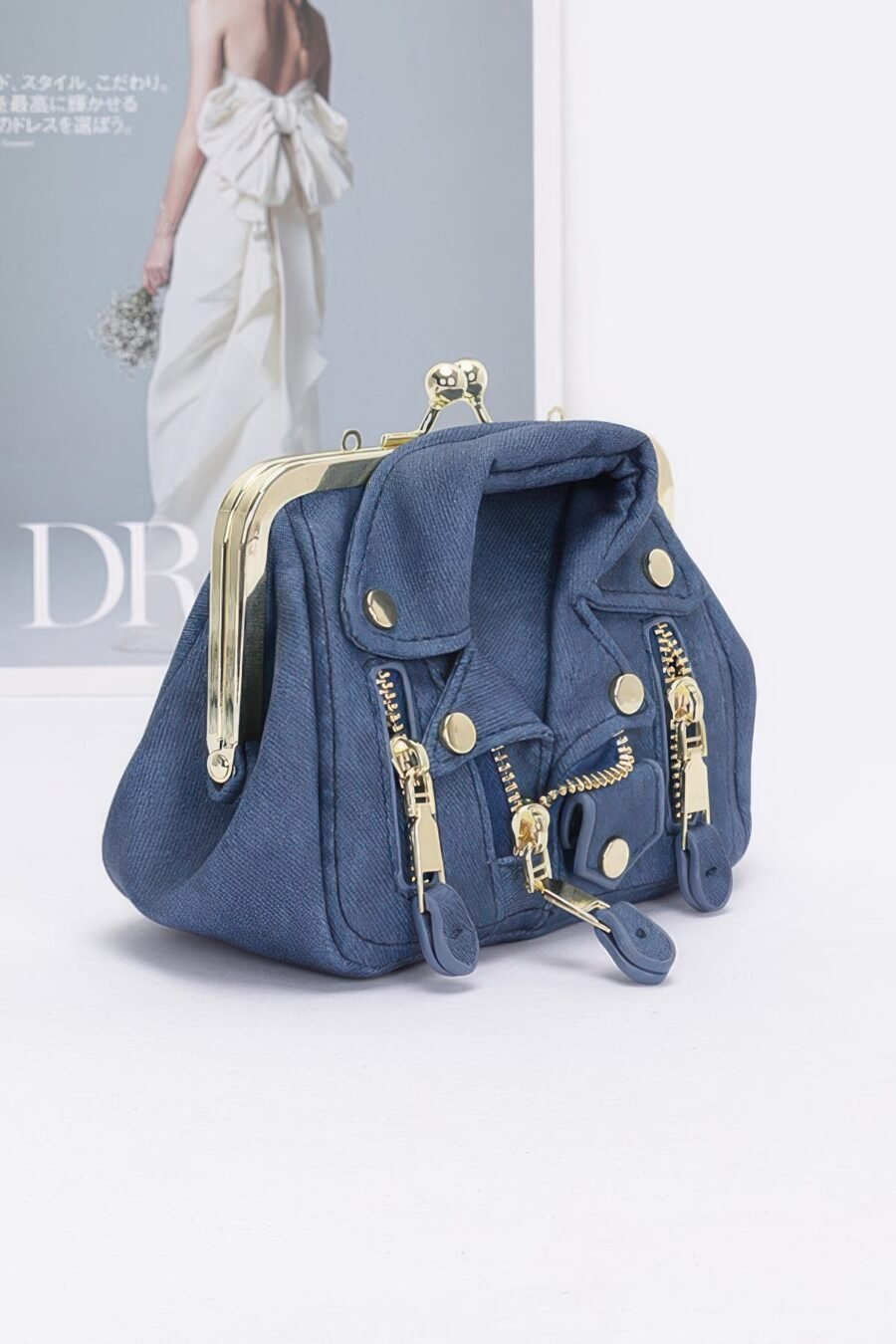 Faux denim leather jacket style crossbody bag - image 2