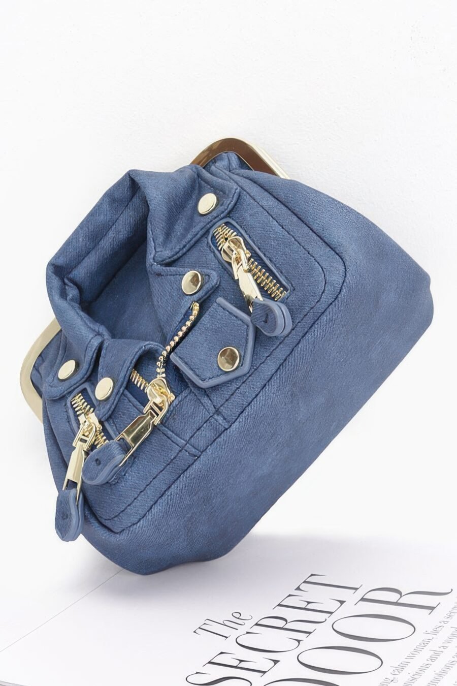 Faux denim leather jacket style crossbody bag - image 3