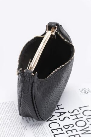 Embossed Faux Leather Metal Handle Bag Embossed Faux Leather Metal Handle Bag