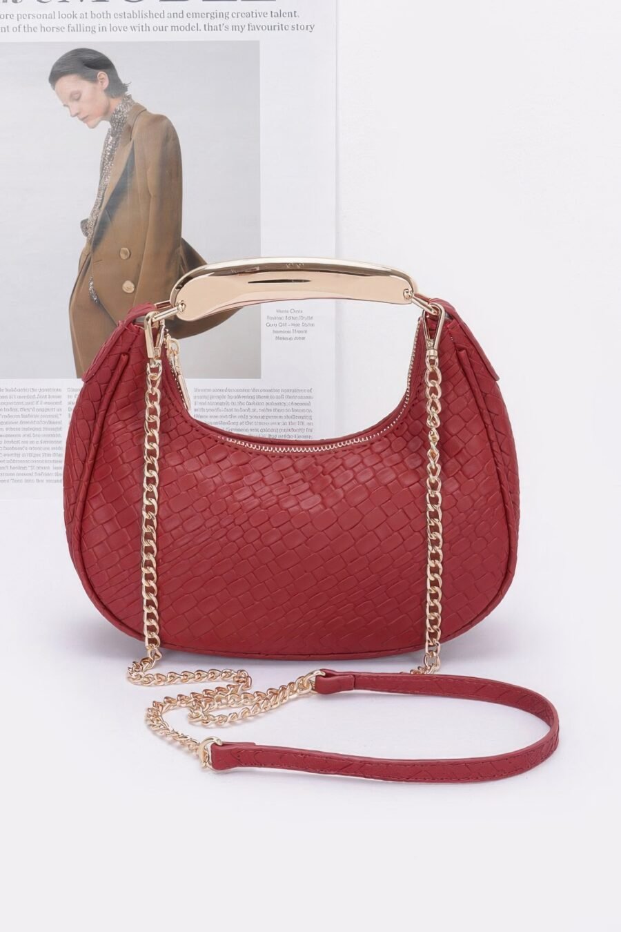 Embossed faux leather metal handle bag - image 6
