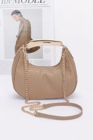 Embossed Faux Leather Metal Handle Bag Embossed Faux Leather Metal Handle Bag