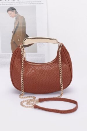Embossed Faux Leather Metal Handle Bag Embossed Faux Leather Metal Handle Bag