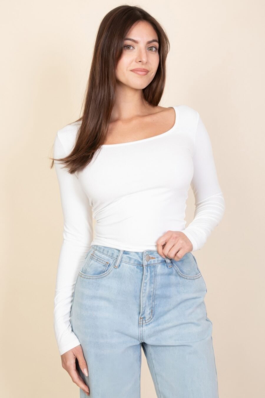 Square neck long sleeve top