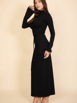 Mock Neck Bell Sleeve Crop Top & Maxi Skirt Set Mock Neck Bell Sleeve Crop Top & Maxi Skirt Set