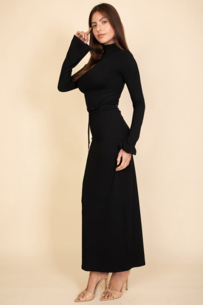 Mock neck bell sleeve crop top & maxi skirt set