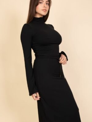 Mock Neck Bell Sleeve Crop Top & Maxi Skirt Set Mock Neck Bell Sleeve Crop Top & Maxi Skirt Set