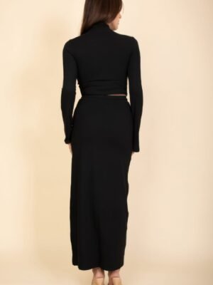 Mock Neck Bell Sleeve Crop Top & Maxi Skirt Set Mock Neck Bell Sleeve Crop Top & Maxi Skirt Set