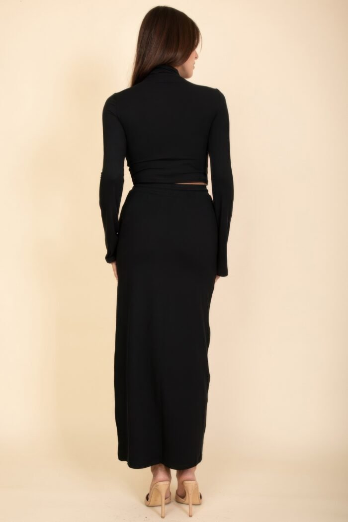 Mock neck bell sleeve crop top & maxi skirt set