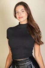 Solid Mock Neck Short Sleeve Top - Image 9