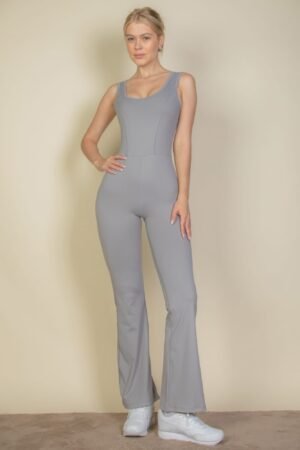 Solid Flare Leg Sports Jumpsuit Solid Flare Leg Sports Jumpsuit