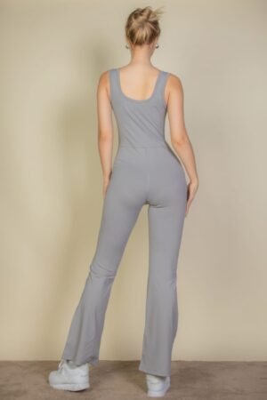 Solid Flare Leg Sports Jumpsuit Solid Flare Leg Sports Jumpsuit